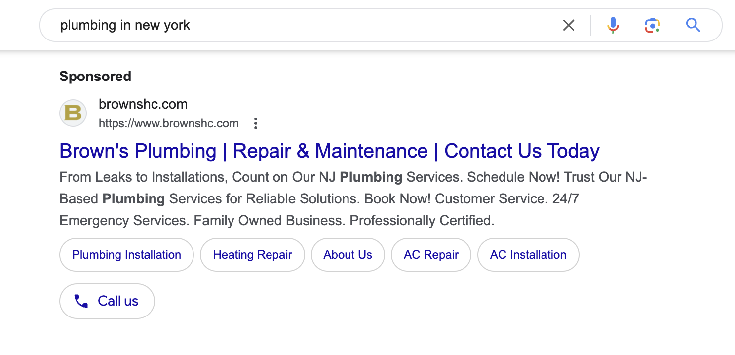 Paid ads campaign for a New York plumbing business